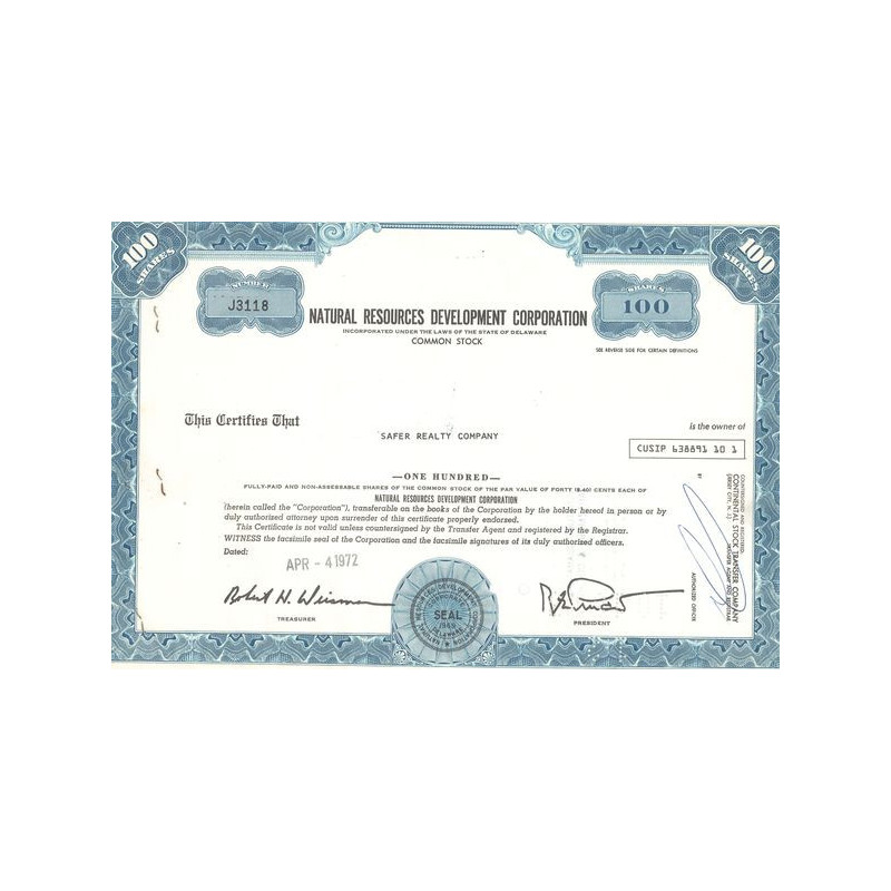 Natural Resources Development Corp (Titre 100 Act 0.40$)