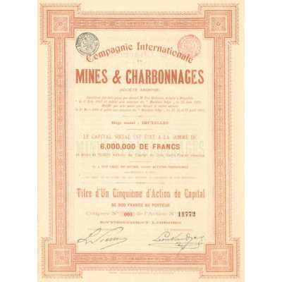 Cie Internationale de Mines et Charbonnages (Titre 1/5eme Act 500 F)