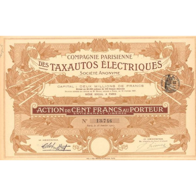 Cie Parisienne des Taxautos Electriques (Act 100 F)