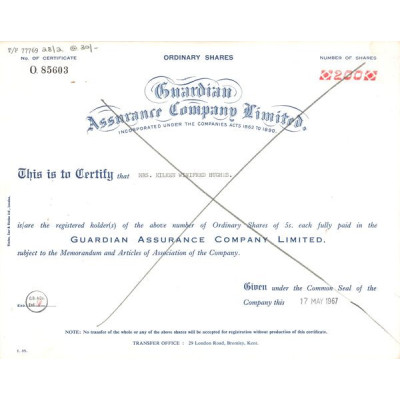 Guardian Assurance Cy Ltd (Titre 200 Act 5 Shillings)