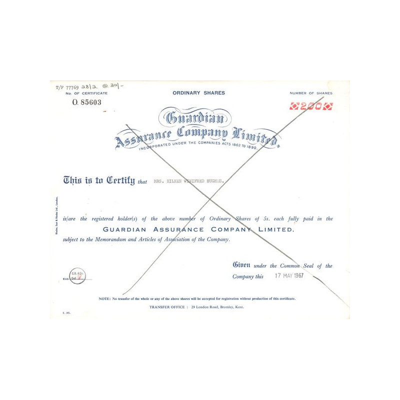 Guardian Assurance Cy Ltd (Titre 200 Act 5 Shillings)