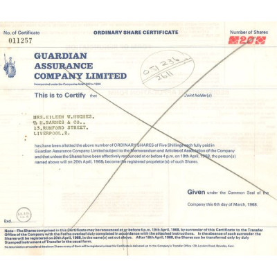 Guardian Assurance Cy Ltd (Titre 20 Act 5 Shillings)