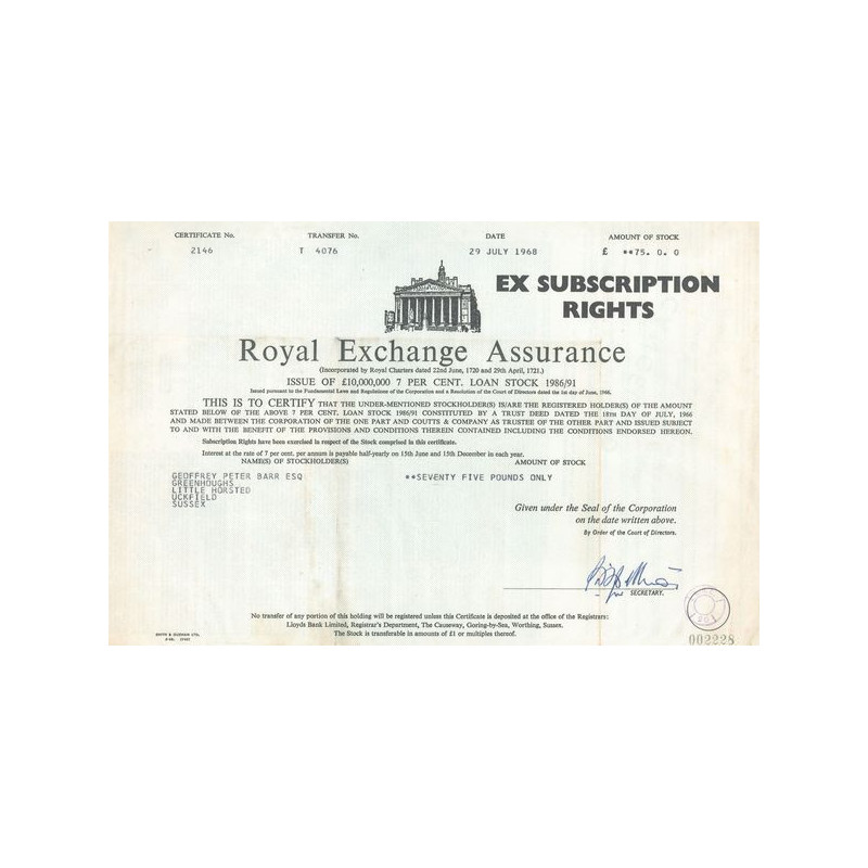 Royal Exchange Assurance (Act 75 £)