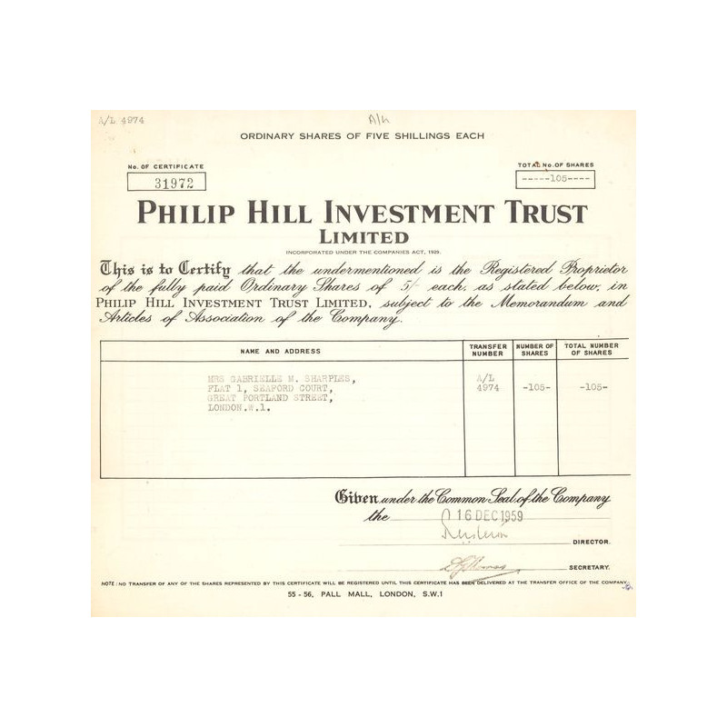 Philip Hill Investment Trust Ltd (Titre 105 Act 05 £)