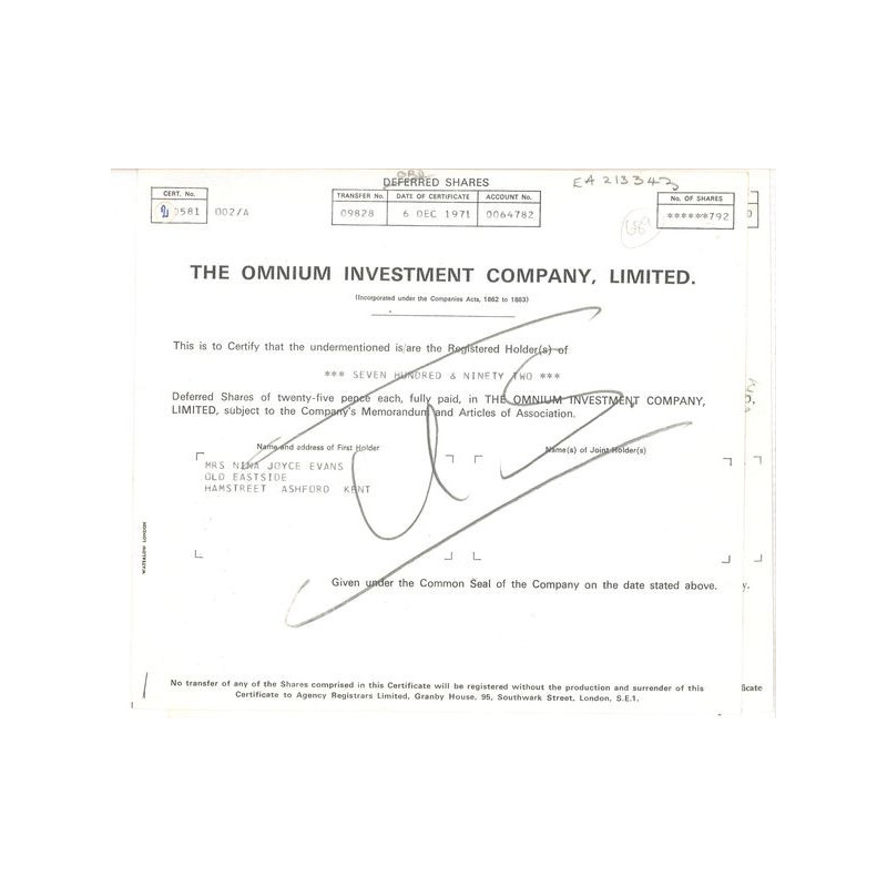 The Omnium Investment Cy Ltd (Titre 792 Act 25 £)