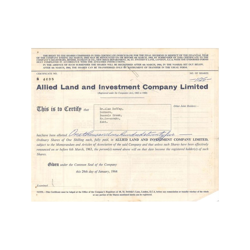 Allied Land and Investment Cy Ltd (Titre 1125 Act)