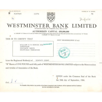 WestMinster Bank Ltd (Titre 78 Act 1 £)