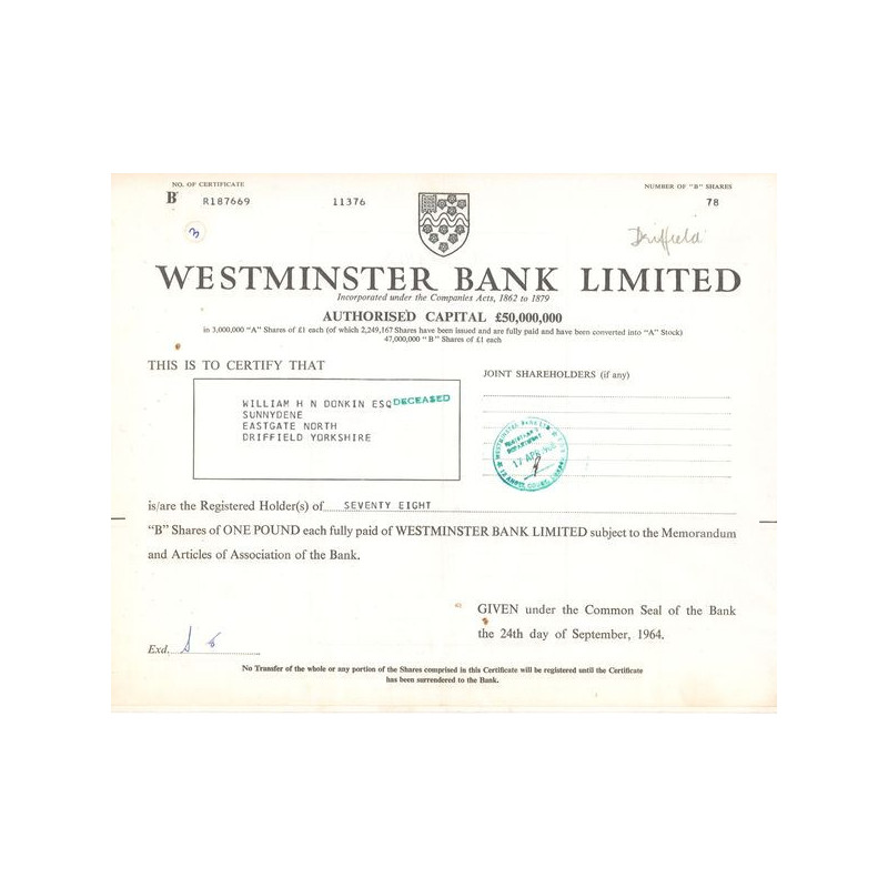 WestMinster Bank Ltd (Titre 78 Act 1 £)