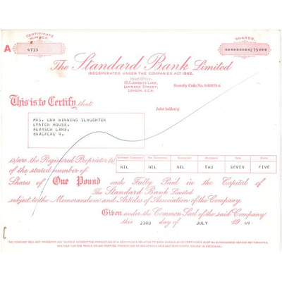 The Standard Bank Ltd (Titre 275 Act 1 £)