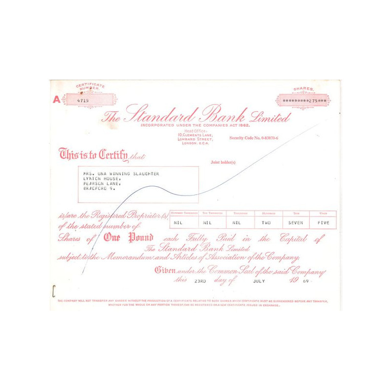 The Standard Bank Ltd (Titre 275 Act 1 £)