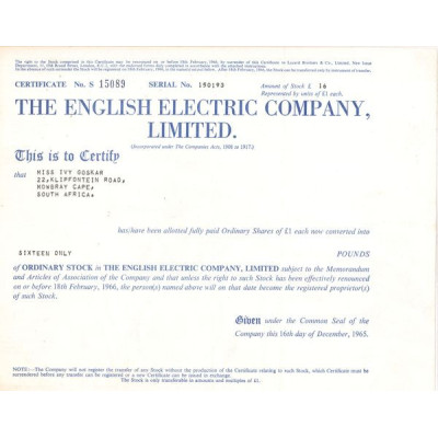 The English Electric Cy Ltd (Titre 16 Act 1 £)