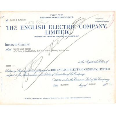 The English Electric Cy Ltd (Titre 50 Act 5 £)