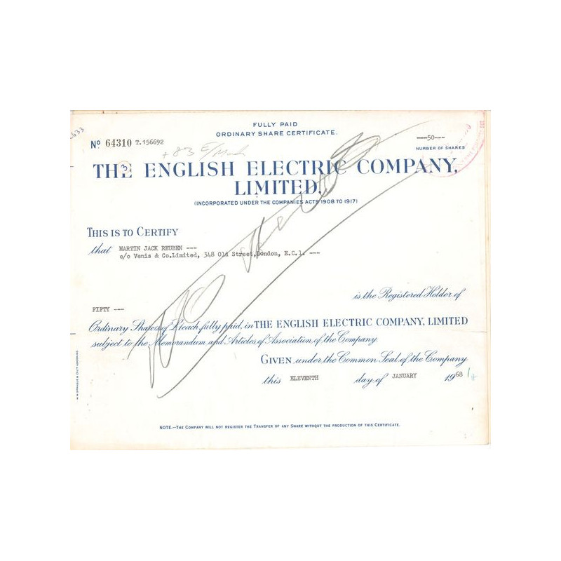 The English Electric Cy Ltd (Titre 50 Act 5 £)