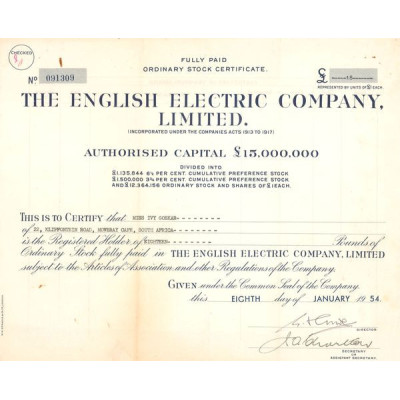 The English Electric Cy Ltd (Titre 18 Act 1 £)