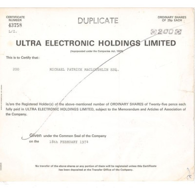 Ultra Electronic Holding Ltd (Act Nomin 25p Each)