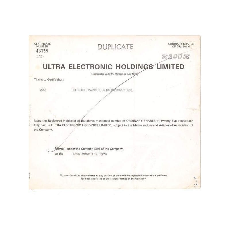 Ultra Electronic Holding Ltd (Act Nomin 25p Each)