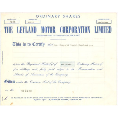The Leyland Motor Corp Ltd (Titre 100 Act 5£)