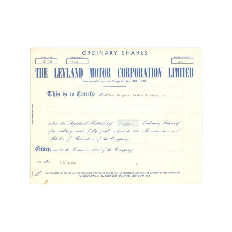 The Leyland Motor Corp Ltd (Titre 100 Act 5£)
