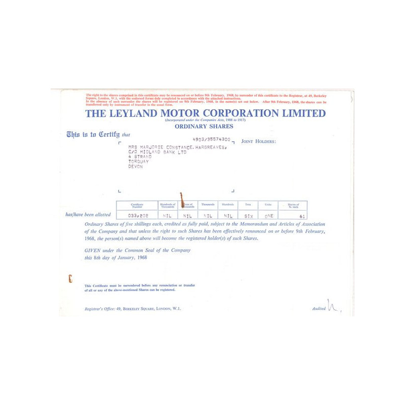 The Leyland Motor Corp Ltd (Titre 61 Act 5£)