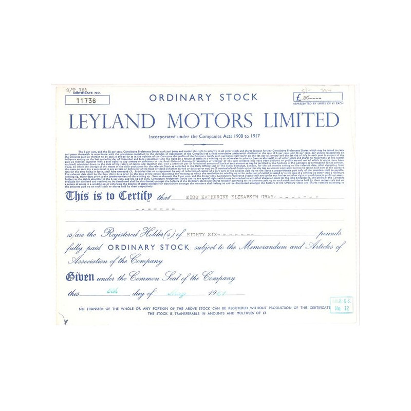 The Leyland Motor Corp Ltd (Titre 86 Act 1£)