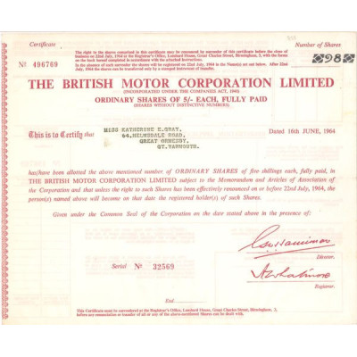 The British Motor Corp Ltd (Titre 98 Act 5 £)