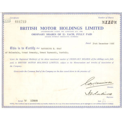 British Motor Holding Ltd (Titre 110 Act 5 £)