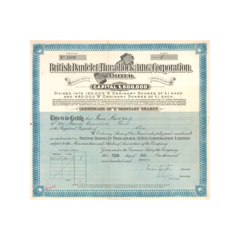 British Dardelet Threadlock (D.D.G.) Corp Ltd (Titre 06 Act 1 £)