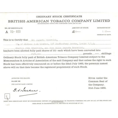 British American Tobacco Cy Ltd (Act 50 £) 1963