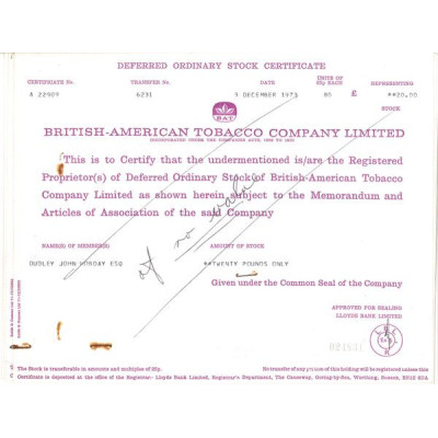 British American Tobacco Cy Ltd (Act 20 £) 1973
