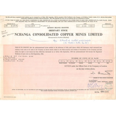 Nchanga Consolidated Copper Mines Ltd (Titre 01 Act 1 £)