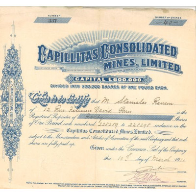 Capillitas Consolidated Mines Ltd (Titre 40 Act 1 £)