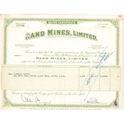 Rand Mines Ltd (Titre 03 Act 5 £)