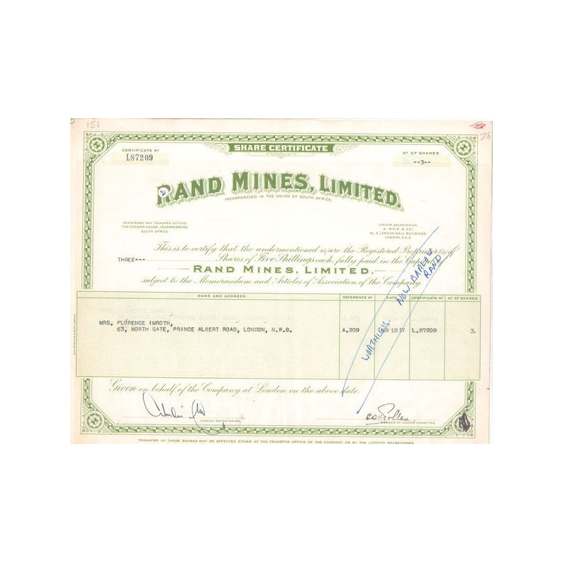 Rand Mines Ltd (Titre 03 Act 5 £)