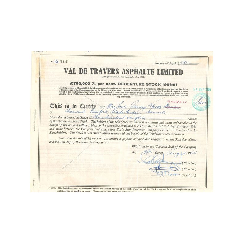 Val de Travers Asphalte Ltd (Act 580 £)