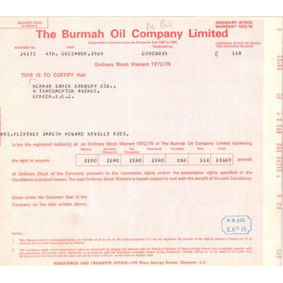The Burmah Oil Cy Ltd (Act 168 £)
