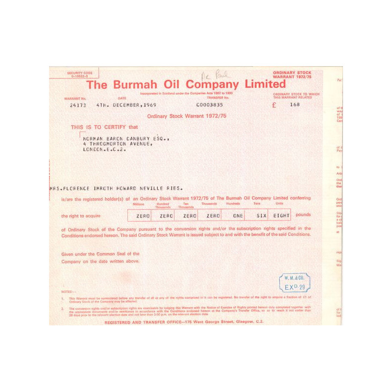 The Burmah Oil Cy Ltd (Act 168 £)