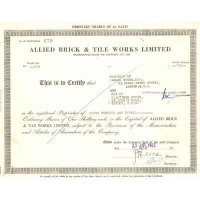 Allied Brick & Tile Works Ltd (Titre 750 Act 1 £)