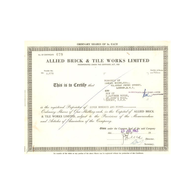 Allied Brick & Tile Works Ltd (Titre 750 Act 1 £)