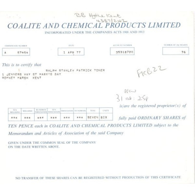 Coalite and Chemical Products Ltd (Titre 76 Act 0.10 £)