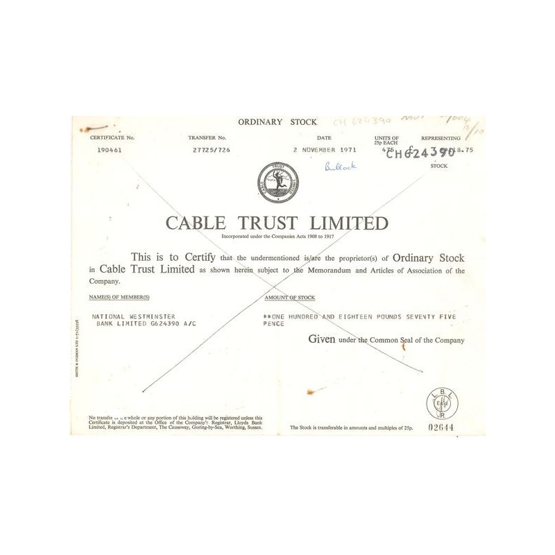 Cable Trust Ltd (Titre 475 Act 25p Each)
