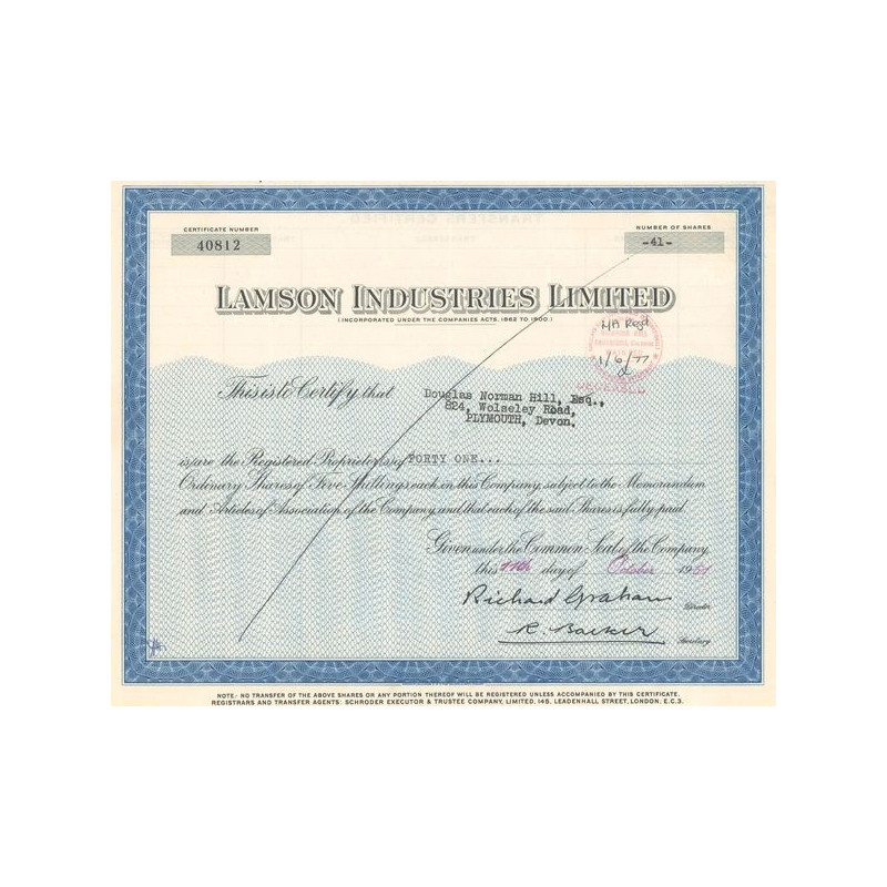 Lamson Industries Ltd (Titre 41 Act 05 £)