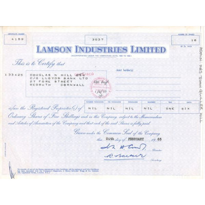 Lamson Industries Ltd (Titre 16 Act 5s £)