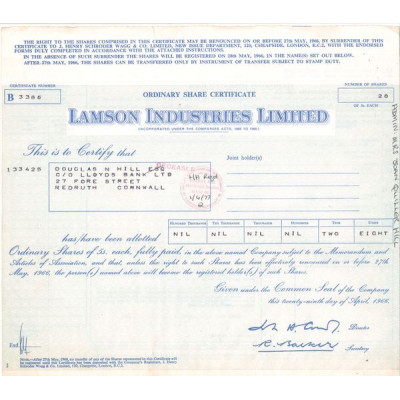 Lamson Industries Ltd (Titre 28 Act 5s £)