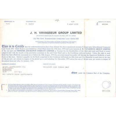 J.H. Vavasseur Group Ltd (Act 75 £)