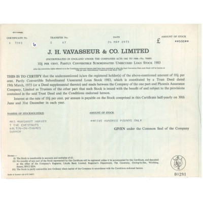 J.H. Vavasseur Group Ltd (Act 500 £)