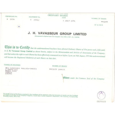 J.H. Vavasseur Group Ltd (Titre 40 Act 5p £)