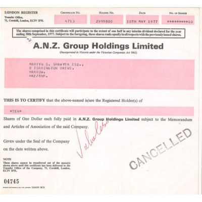 A.N.Z. Group Holdings Ltd (Titre 10 Act 1 $)