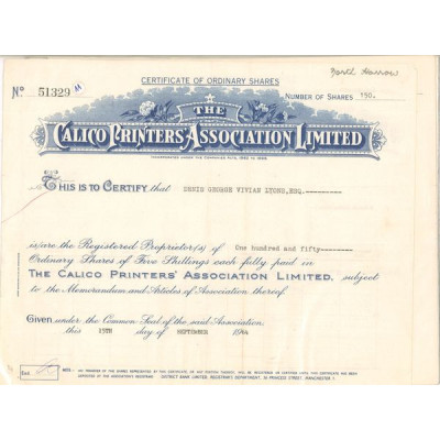 The Calico Printers' Association Ltd (Titre 150 Act 5s £)