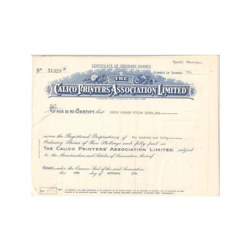 The Calico Printers' Association Ltd (Titre 150 Act 5s £)