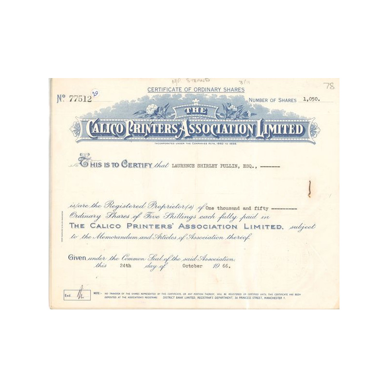 The Calico Printers' Association Ltd (Titre 1050 Act 5s £)